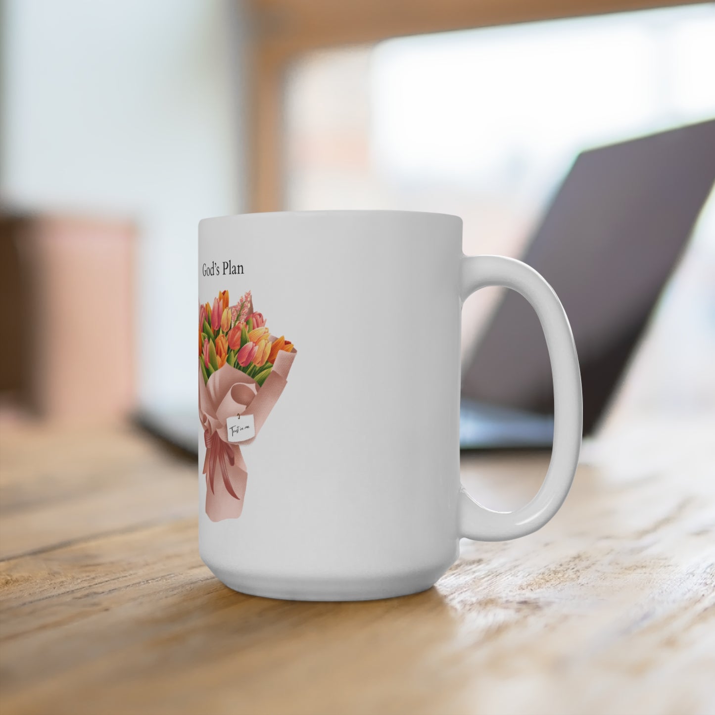 Inspirational 15oz Coffee Mug - 'My Plan vs God's Plan' Floral Design